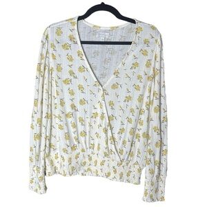 Lucky Brand Floral Long Sleeve Smocked Blouse Size Medium